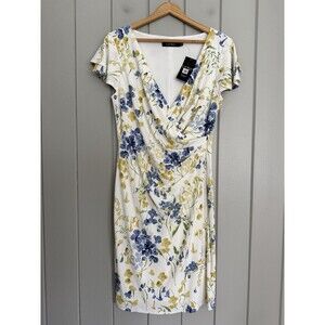 NWT Lauren Ralph Lauren Dress 10P Floral Jersey Surplice Short Sleeves Ivory New